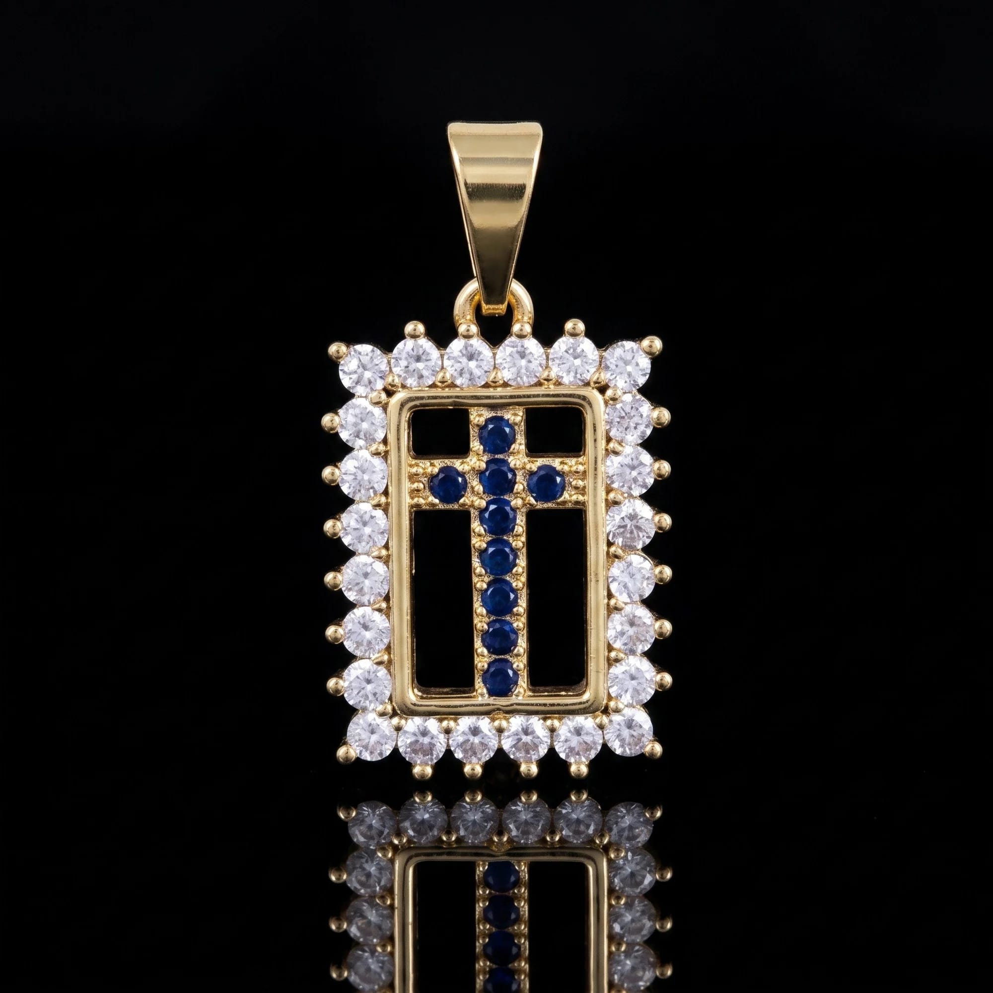 Pingente Crucifixo Azul Cravejado