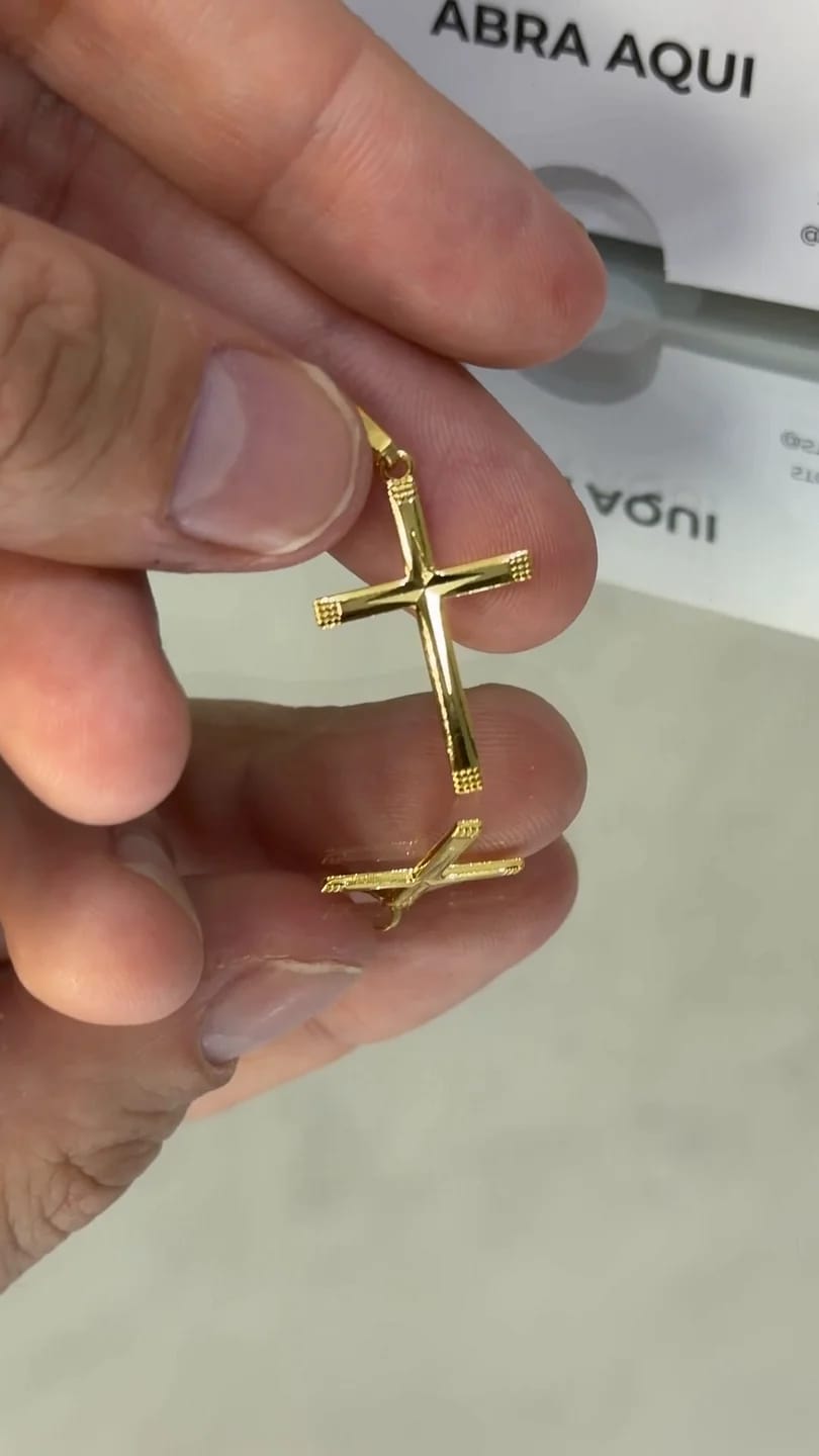Corrente Cadeado 2mm + Crucifixo Liso Borda Marcado