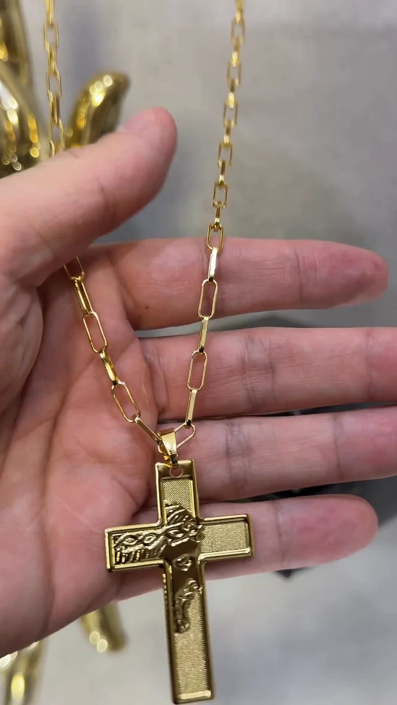 Corrente Tijolinho 3,5mm + Crucifixo Rosto de Cristo G